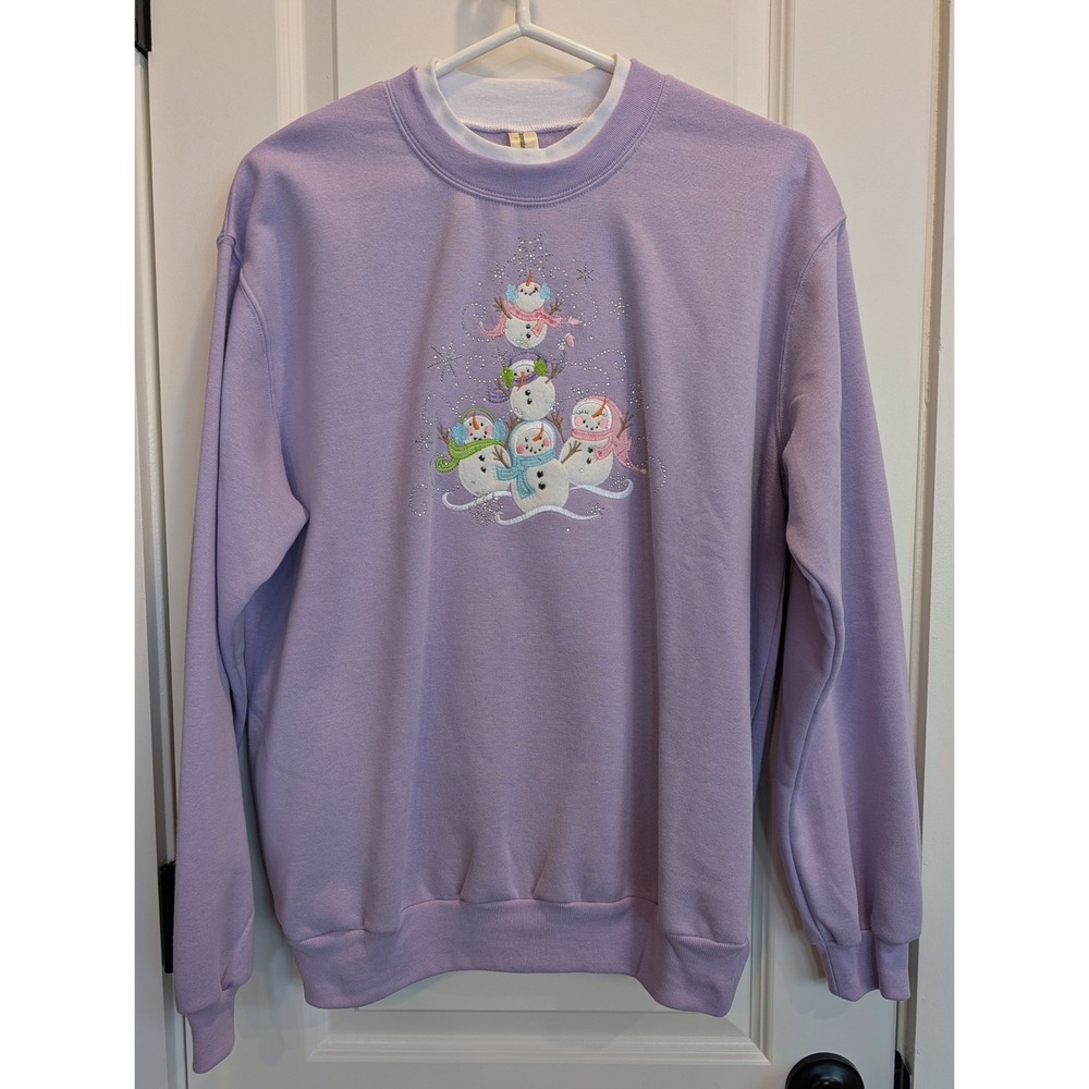 Decorated Originals Lavender Embroidered Snowman Crew Sweatshirt